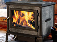 Wood burning stove with logs